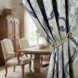 Baroque Mist Blue and Gold Damask Curtains 3