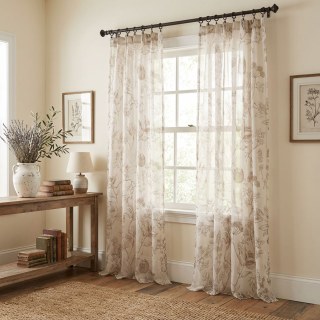 Berry Meadow Mocha Brown Floral Voile Curtains