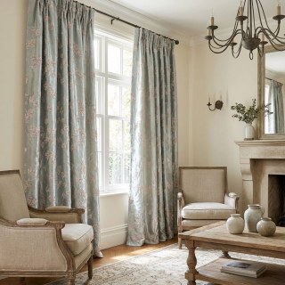 Cherry Blossoms Pastel Pink & Mint Green Floral Chenille Blackout Curtain 2