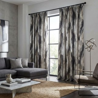 Dazzling Brushwork Luxury Jacquard Grey & Silver Abstract Curtain