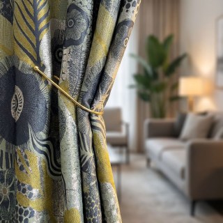 Earthy Whimsy Yellow and Gold Modern Floral Curtains 2