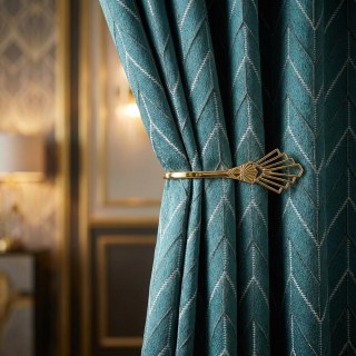 Elegante Art Deco Chevron Geometric Teal Blue Curtain 2