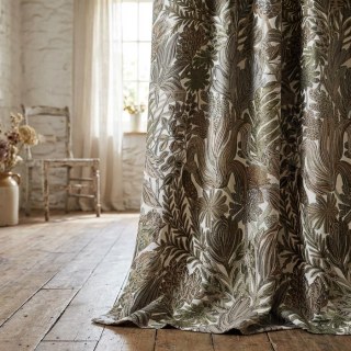 Exotic Foliage Flair Retro Tropical Leaf Olive Green & Brown Blackout Curtain 2