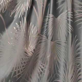Fan Palm Silhouette Duck Egg Blue Satin Tropical Leaves Curtain 5