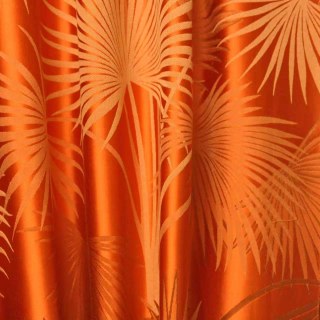 Fan Palm Silhouette Orange Satin Tropical Leaves Curtain 4