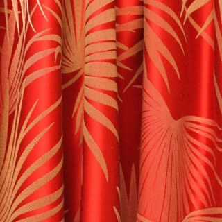 Fan Palm Silhouette Red Satin Tropical Leaves Curtain 3