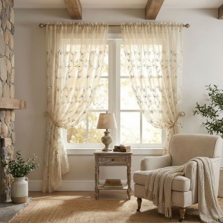 Fancy Pansy Embroidered Organza Voile Curtain 4