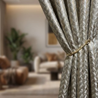 Field of Gold Luxury Jacquard Grain Patterned Mocha Curtain with Gold Details 2