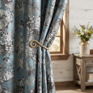 Floral Reverie Jacquard Duck Egg Blue Curtains 3