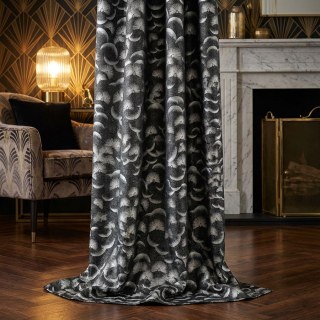 Fluttering Fanburst Art Deco Geometric Black and White Curtains