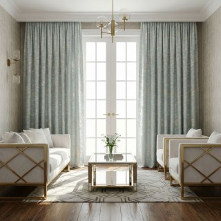 Fluttering Fanburst Art Deco Geometric Pastel Sage Duck Egg Green Curtains 3