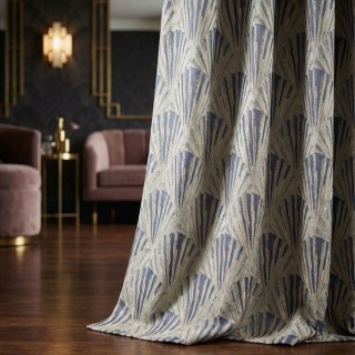 Gilded Breeze Blue and Gold Art Deco Geometric Curtains