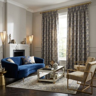 Gilded Breeze Blue and Gold Art Deco Geometric Curtains 3