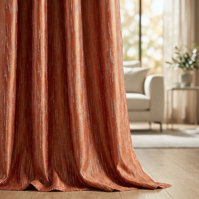 Gilded Stream Orange Curtain with Metallic Stripes 1