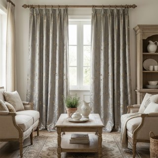 Golden Grove Luxury Jacquard Silky Gray and Gold Curtain 3