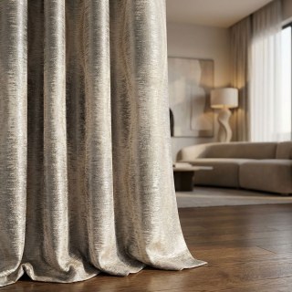 Ikat Ripples Gray and Cream Ogee Geometric Curtains with Silver Details