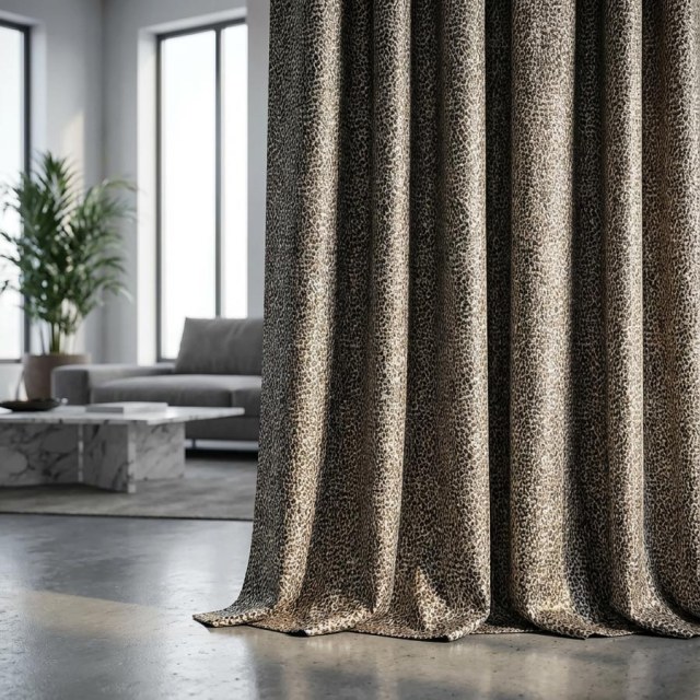 Leopard Spot Luxury Jacquard Gold Brown Animal Print Curtains 1