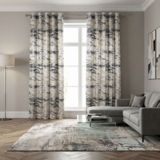 Marble Luxury Jacquard Textured Charcoal & Cream Curtain with Gold Glitter 4