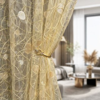 Nebula Embroidered Gold and Silver Circles Cream Voile Curtain 2