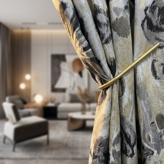 Noir Petals Black and Cream Abstract Floral Curtains with Silver Details 2