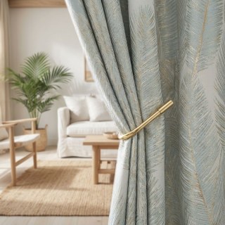 Palm Elegance Pastel Blue and Gold Tropical Curtains 2