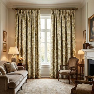 Regal Elegance Jacquard Cream and Olive Green Damask Curtain 3