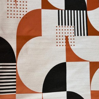 Retro Rhythm Mid Century Modern Orange and Black Geometric Curtain 7