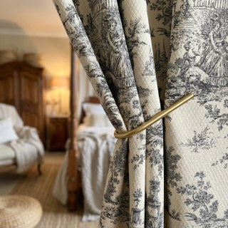 Rococo Reverie Black Toile de Jour Chenille Curtain
