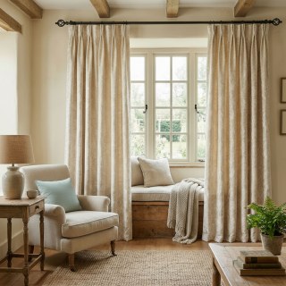 Rose Reverie Cream Off White 3D Jacquard Floral Curtain