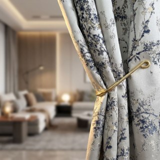 Starlit Bloom Luxury Jacquard Silver & Blue Floral Curtains