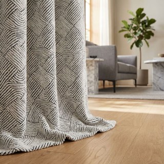 Weave Whisper Geometric Black & White Heavy Wool Chenille Curtain 2