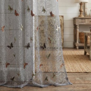 Winged Whisper Embroidered Butterfly Gray Mesh Net Curtain