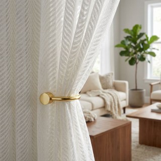 Mermaid Veil Ivory White Herringbone Sheer Curtain 2