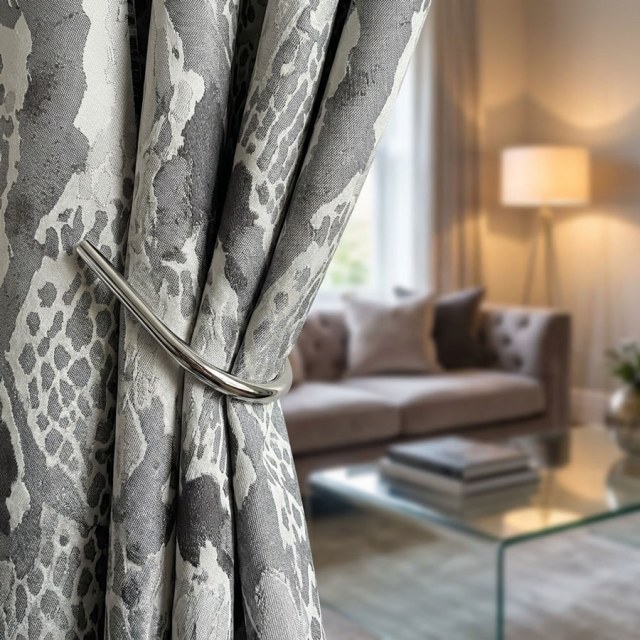 Metallic Serpent Jacquard Silver Grey Animal Print Curtains 1