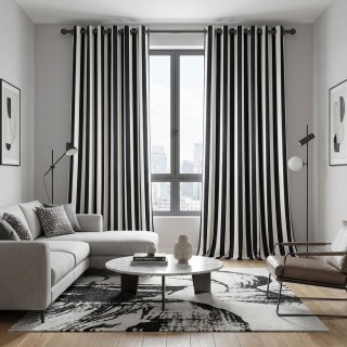 Sleek Black and White Striped Curtain 4