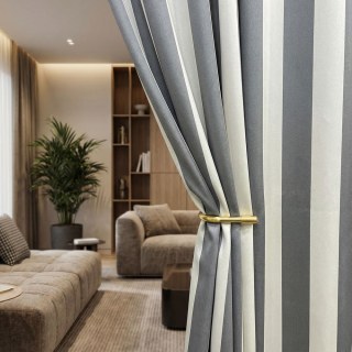 Sleek Grey and White Striped Curtain 2