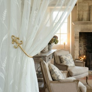 Dreamy Heather Ivory White Embroidered Voile Curtain