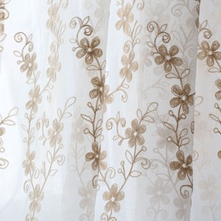 Touch Of Grace Embroidered Beige Flower Voile Curtain 1