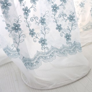 Touch Of Grace Embroidered Blue Flower Voile Curtain 5