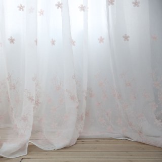 Touch Of Grace Embroidered Blush Pink Flower Voile Curtain 2