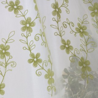 Touch Of Grace Embroidered Lime Green Flower Voile Curtain
