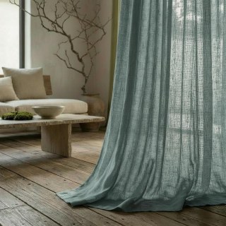 Wabi Sabi Pure Flax Linen Haze Blue Voile Curtain 2