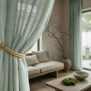 Wabi Sabi Pure Flax Linen Light Green Voile Curtain 2
