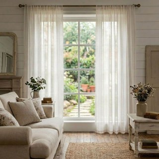 Diana Single Strand Vertical Gold Stitched Lines Voile Curtain 2