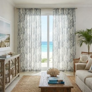 Lush Palm Tree Paradise Grey Semi Sheer Voile Curtain 2