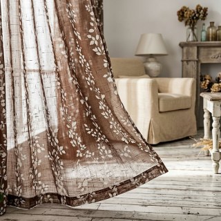 Pascal Brown Vine Print Semi Sheer Voile Curtain