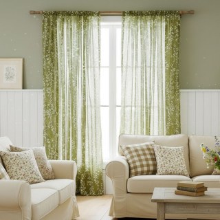 Pascal Olive Green Vine Print Semi Sheer Voile Curtain 2