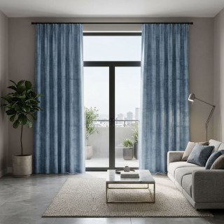Premium Textured Haze Blue Velvet Curtain 2