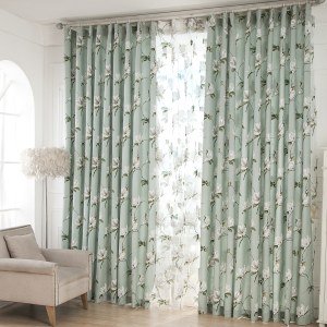 FLORENCE FLORAL PATCH MULTI  MINT GREEN  CURTAINS 46X54  TAPE TOP PENCIL PLEAT 