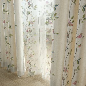 Misty Meadow Floral & Bird Cream Curtain 8